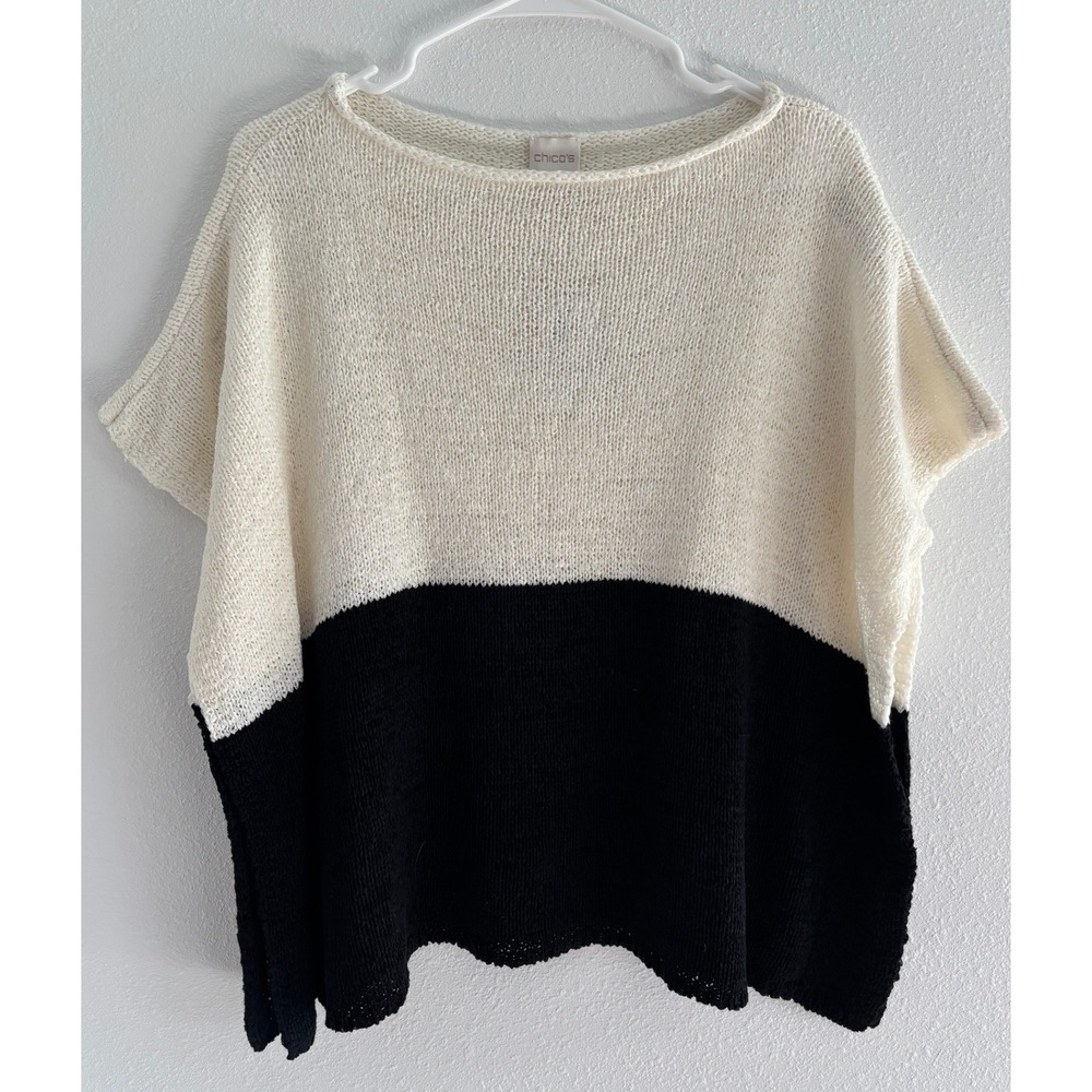 Chicos Poncho Womens Size SM Black White Color Block Capsule‎ Minimalist Neutral